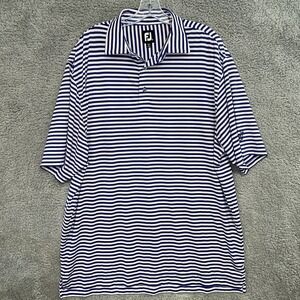 FootJoy‎ FJ Shirt Men's Sz XL Blue White Striped Athletic Golf Polo Short Sleeve